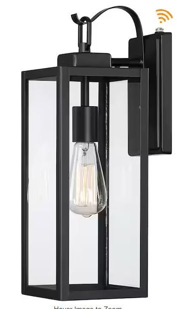 Photo 1 of 1-Light Matte Black Dusk to Dawn Sensor Hardwired Outdoor Lantern Wall Sconce, Exterior Wall Fixture
