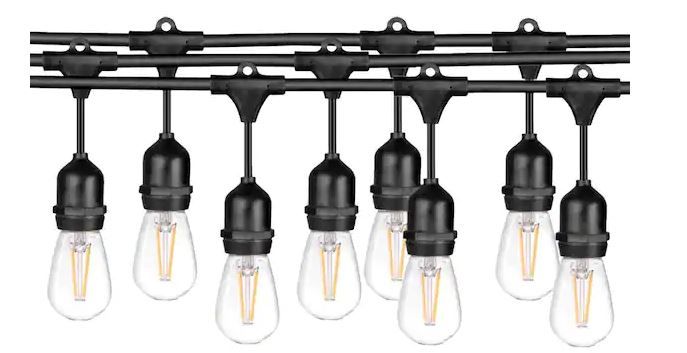 Photo 1 of 48 FT LED Outdoor\Indoor Waterproof String Lights, 15 Sockets, 16 S14 LED Edison Bulbs, Black
