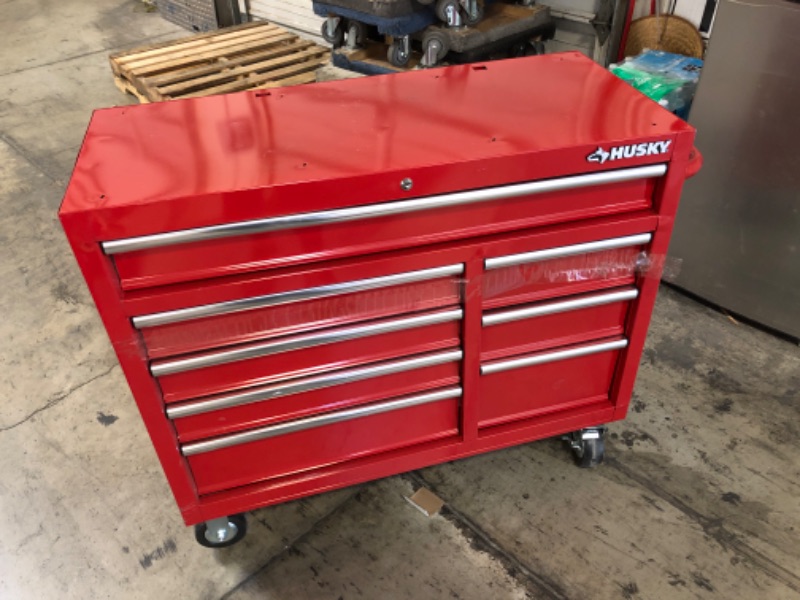 Photo 2 of 42 in. W x 18.1 in. D 8-Drawer Red Mobile Workbench Cabinet with Solid Wood Top
- missing wood top