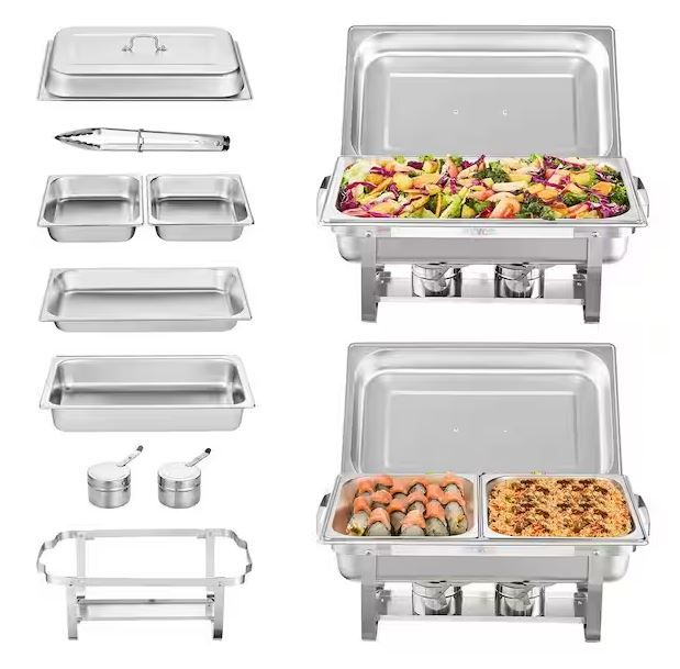 Photo 1 of 8 qt. Chafing Dish Buffet Set Stainless Chafer with 2 Full & 4 Half Size Pans Rectangle Catering Warmer Server (2- Pack)
