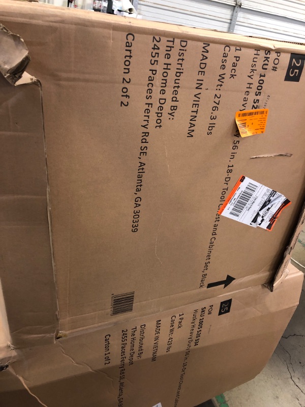 Photo 1 of 56 in. W x 22 in. D Heavy Duty 18-Drawer Combination Rolling Tool Chest and Top Tool Cabinet Set in Matte Black - minor scrapes to bottom as shown in photo.  - set. two big boxes. please bring applicable vehicle.