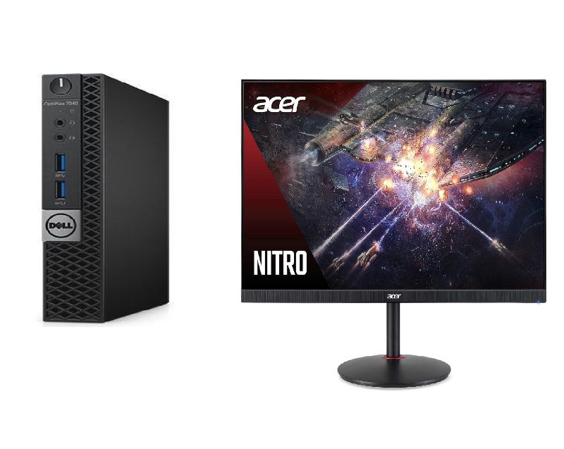 Photo 1 of Acer Nitro XV242Y Pbmiiprx 23.8" Full HD Monitor and refurbished Dell Optiplex 7040 D10U Micro PC – Intel Core i3 3.2GHz (i3-6100T) Dual Core – 8GB RAM – 500GB HDD – HDMI - Windows 10 Pro Installed. Comes with no accessories besides both power cords for t