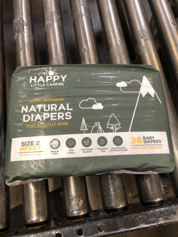 Photo 2 of Happy Little Camper Natural Disposable Baby Diapers, Gentle on Skin, Ultra-Absorbent, Hypoallergenic, Chlorine Free, Fragrance Free, Safe for Sensitive Skin, Infant, Diapers Size 2, 36 Count