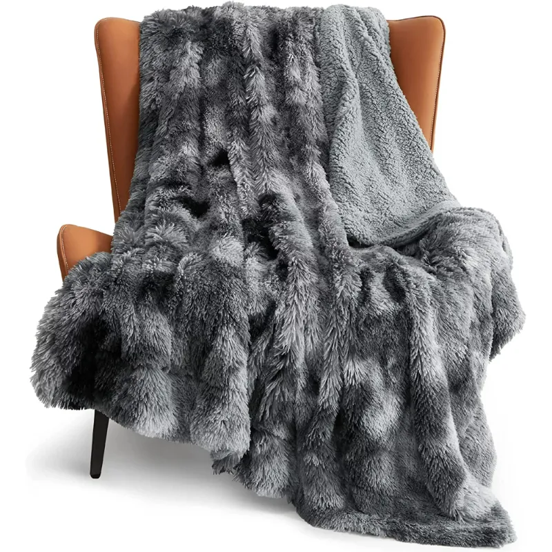 Photo 1 of Bedsure Faux Fur Throw Blankets Grey - Fluffy Blankets & Throws Shaggy Faux Fur Blanket