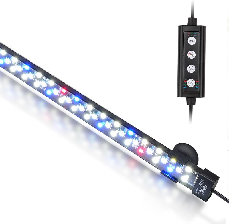 Photo 1 of hygger 24/7 Mode Submersible Aquarium LED Light, Full Spectrum Hidden Fish Tank Light with 3 Rows Beads 7 Colors Auto On Off Sunrise-Daylight-Moonlight, Adjustable Timer Brightness 12W
