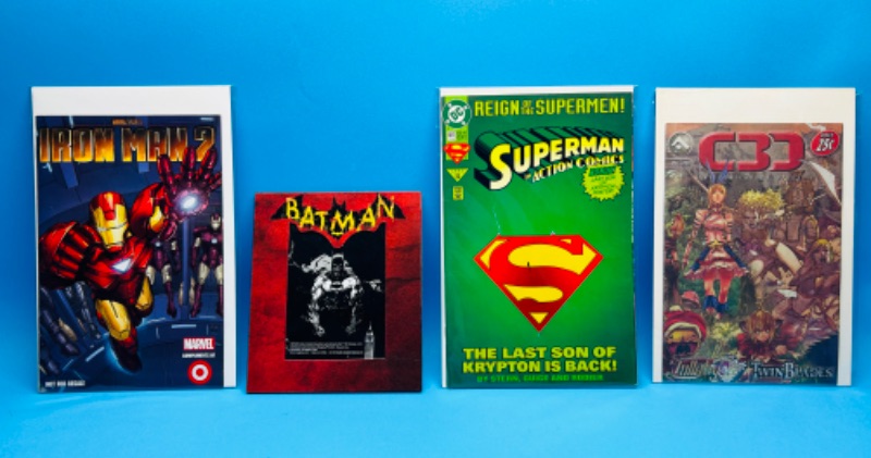 Photo 1 of 698380… comics - wear on Superman and framed Batman 