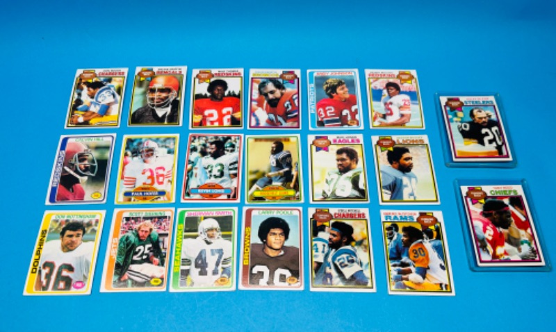 Photo 1 of 698576… 20 vintage running backs 1978-80 football cards in 2 thick toploaders 