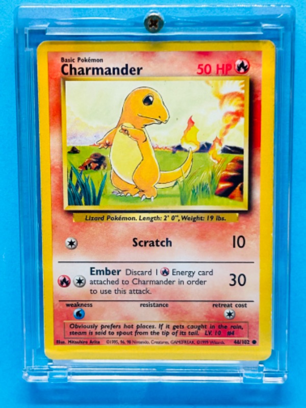 Photo 1 of 698665…Pokémon charmander card 46/102  in hard plastic case