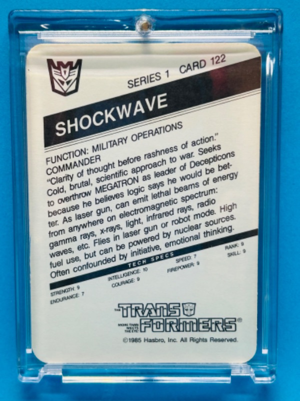 Photo 2 of 698670…1985 Transformers Shockwave card 122 series 1  in hard plastic case