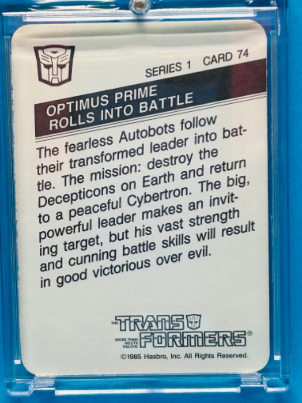 Photo 2 of 698671…1985 transformers Optimus Prime card 74 series 1  in hard plastic case