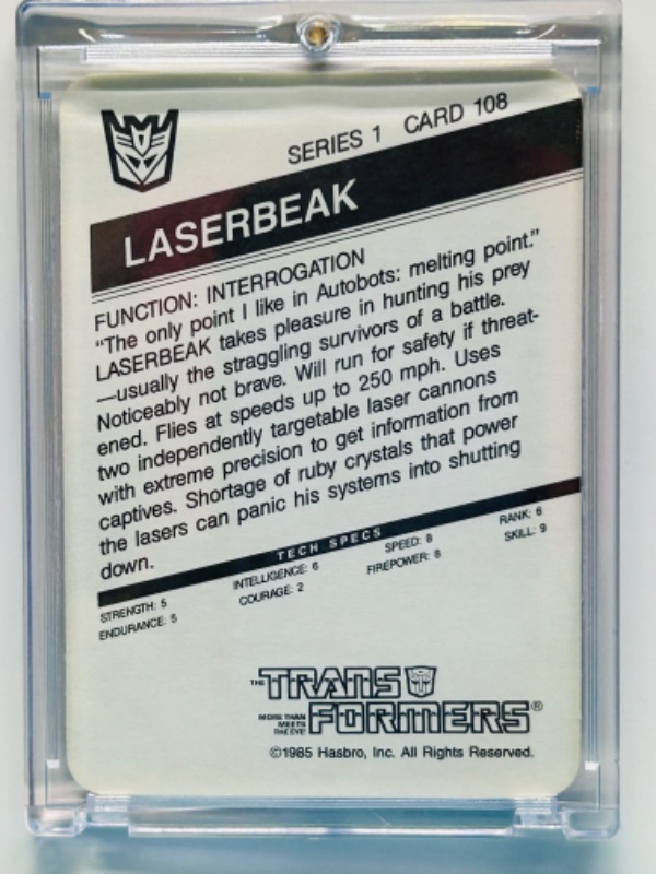 Photo 2 of 698675…1985 Transformers Laserbeak card 108 series 1  in hard plastic case