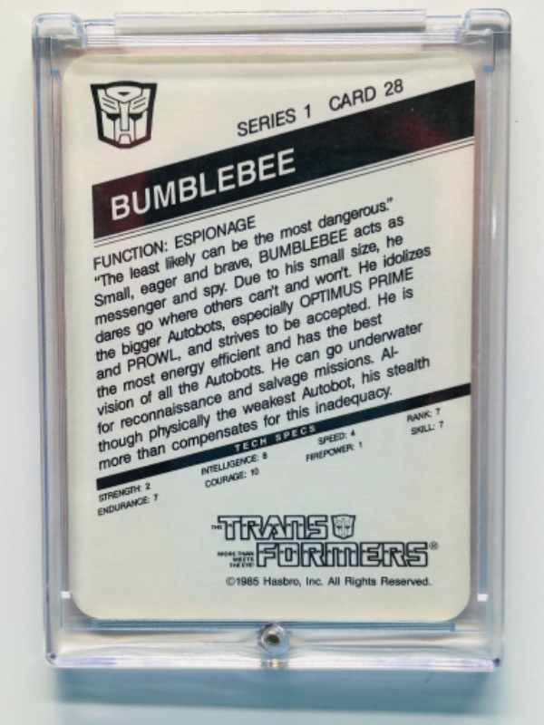 Photo 2 of 698679…1985 Transformers Bumblebee card 28 series 1  in hard plastic case