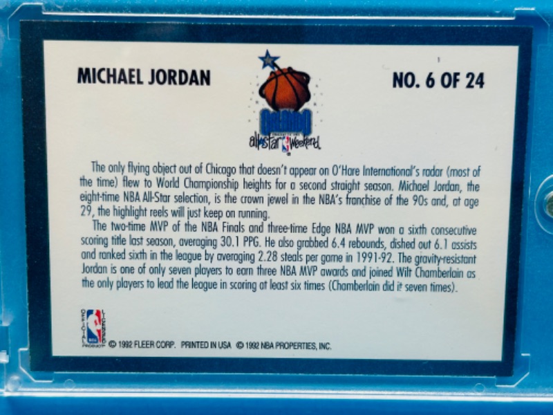 Photo 2 of 698690…fleer Michael Jordan Orlando All-Star weekend card 6  in hard plastic case 