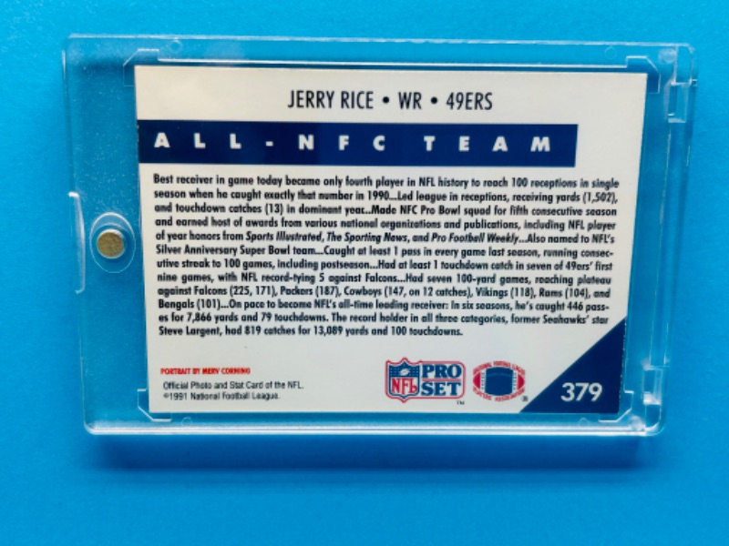 Photo 2 of 698693…NFL Pro Set Jerry Rice card 379  in hard plastic case 