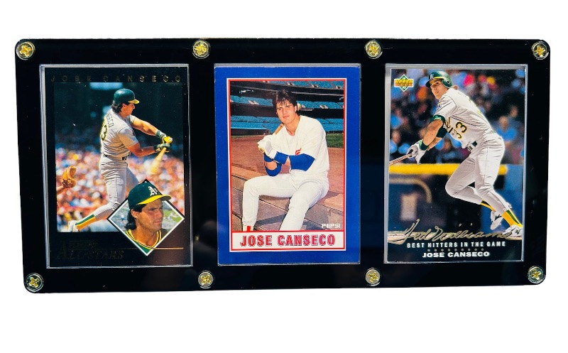 Photo 1 of 698700…3 Jose Canseco trading cards in case- Pepsi card