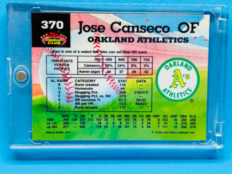 Photo 2 of 698703…error card Jose Canseco card 370 should be #597 in hard plastic case