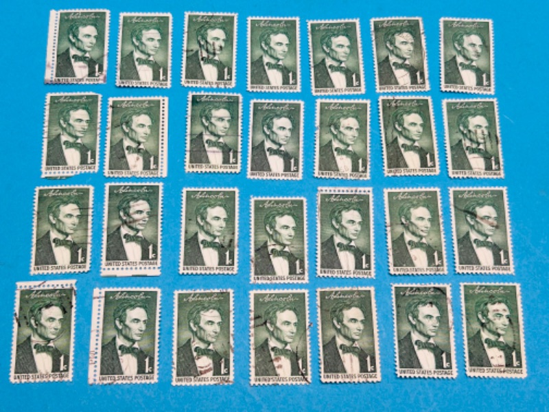 Photo 1 of 698708…28 vintage used 1959 Lincoln 1 cent stamps 