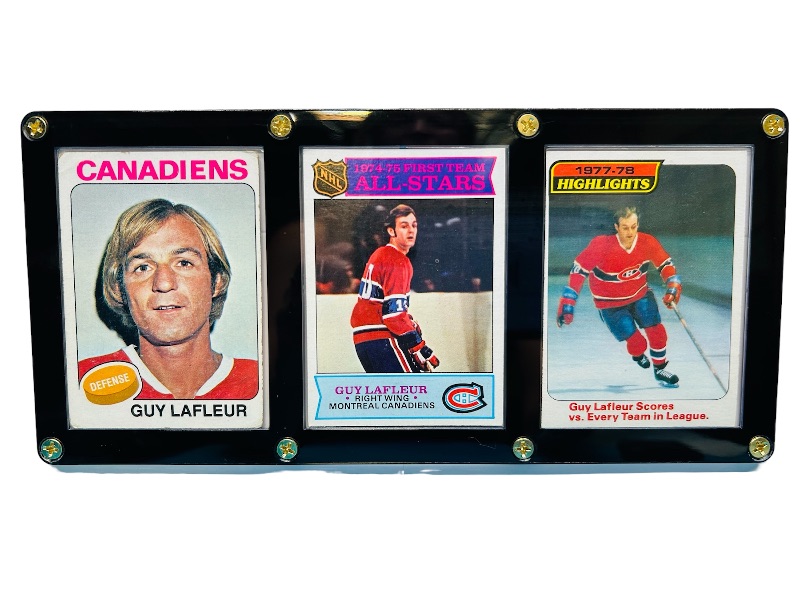 Photo 1 of 698730…3 vintage Guy Lafleur cards in case