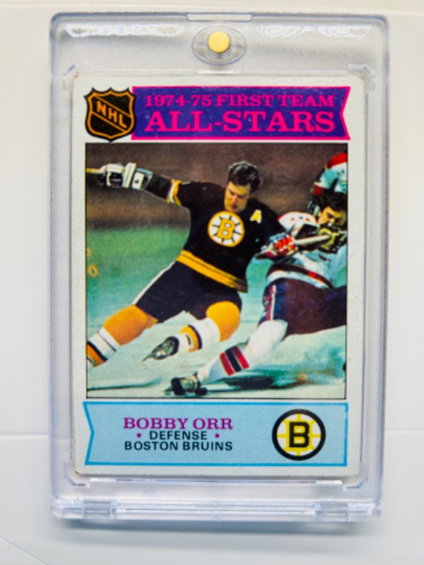 Photo 1 of 698765…vintage 1975 Bobby Orr card 288  in hard plastic case