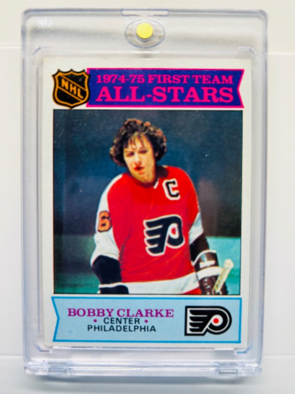 Photo 1 of 698766…vintage 1975 Bobby Clarke card 286  in hard plastic case