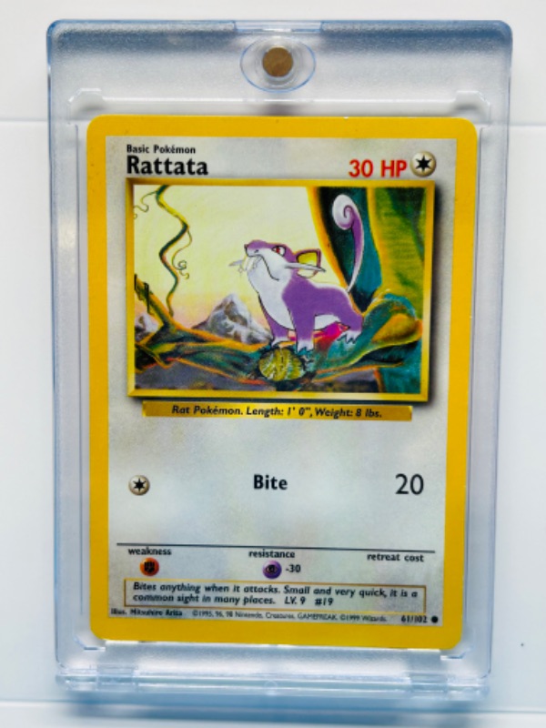 Photo 1 of 698828…Pokémon Rattata card 61/102 in hard plastic case 