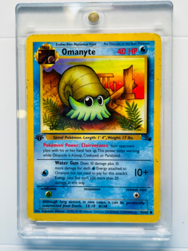 Photo 1 of 698832…Pokémon Omanyte card 52/62 in hard plastic case 