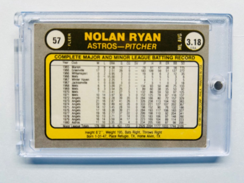 Photo 2 of 698847…Fleer 1981 Nolan Ryan card 57 in hard plastic case