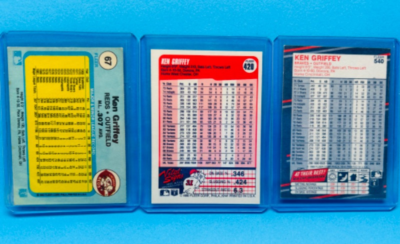 Photo 1 of 698849…3 Ken Griffey cards in hard plastic sleeves 