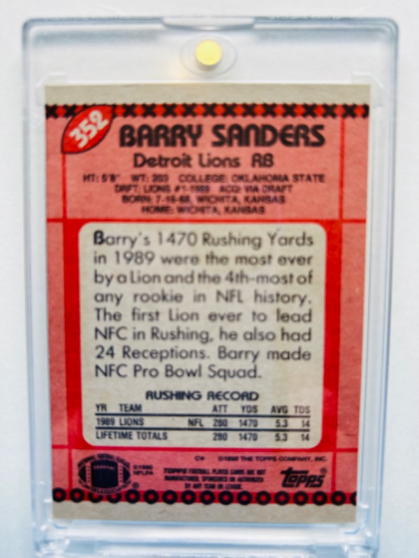 Photo 2 of 698850…topps Barry Sanders Rookie card in hard plastic case