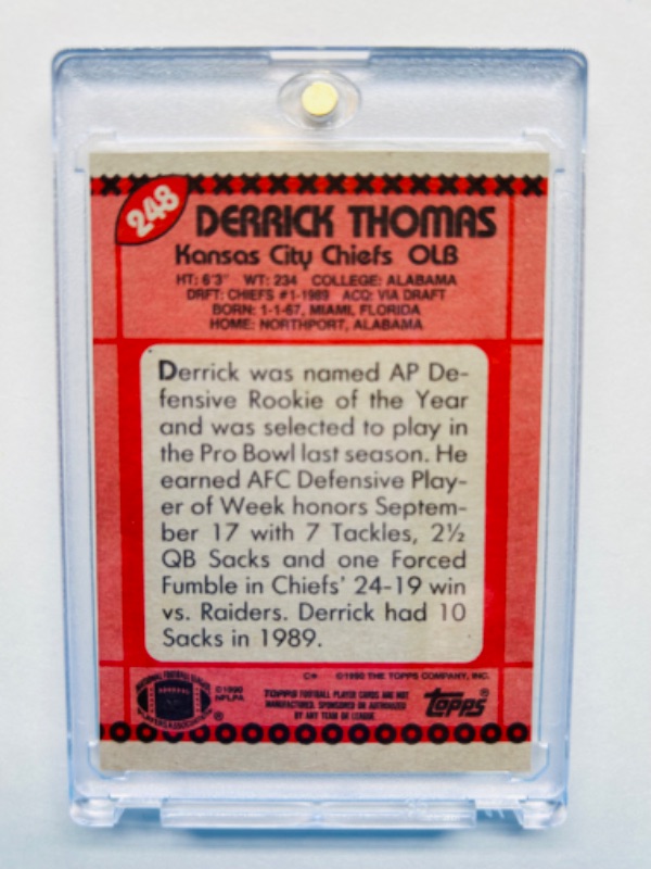 Photo 2 of 698853…Topps Derrick Thomas Rookie card in hard plastic case