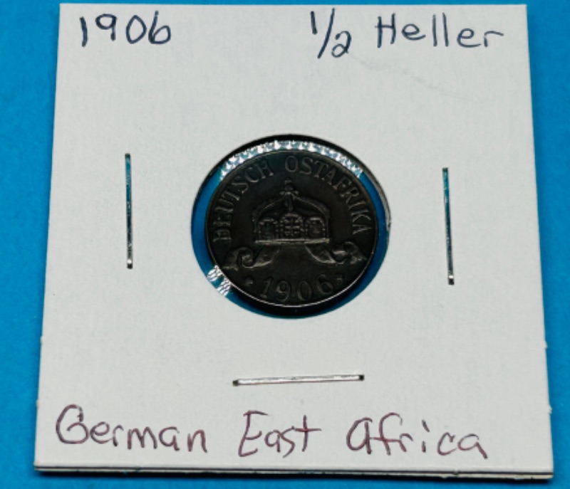 Photo 1 of 698857…circulated 1906 German East Africa 1/2 Heller coin 