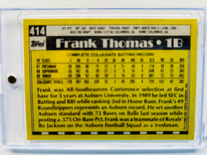 Photo 2 of 698909…Topps Rookie Frank Thomas card 414 in hard plastic case 