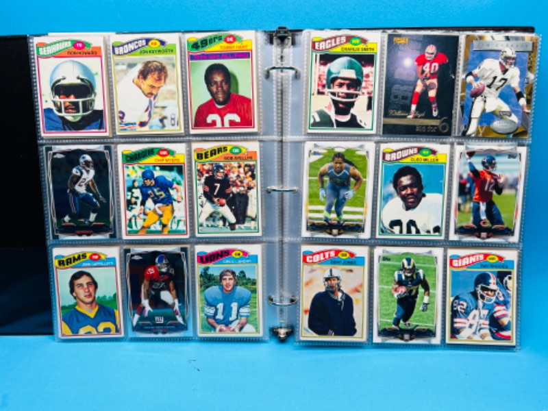 Photo 8 of 698927… 288 mixed football cards in binder - some older ones may have wear from age