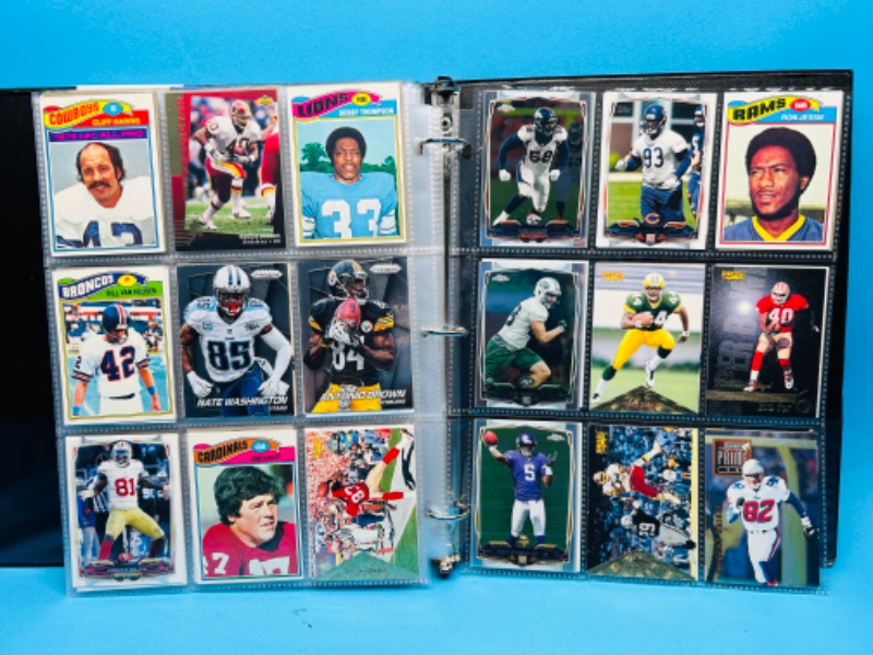 Photo 14 of 698927… 288 mixed football cards in binder - some older ones may have wear from age