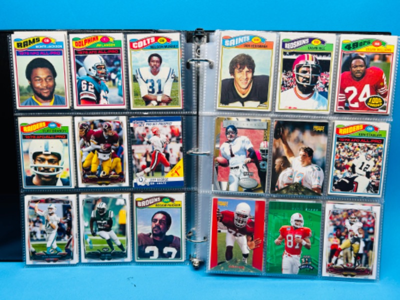 Photo 11 of 698927… 288 mixed football cards in binder - some older ones may have wear from age