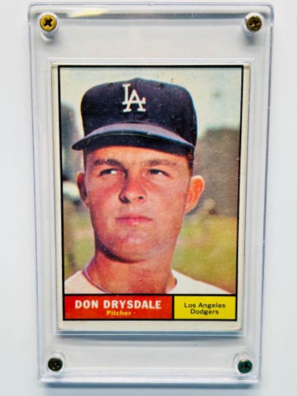 Photo 3 of 698948…1961 Don Drysdale card 260  in hard plastic case -wear from age