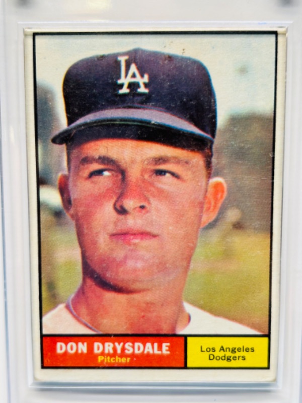 Photo 1 of 698948…1961 Don Drysdale card 260  in hard plastic case -wear from age
