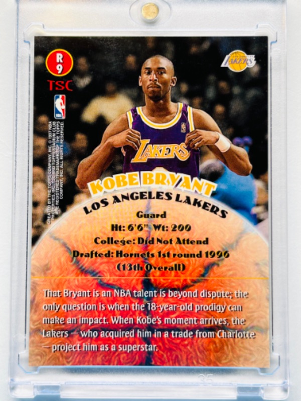 Photo 2 of 698990…Topps stadium club Rookie Kobe Bryant card R9 in hard plastic case