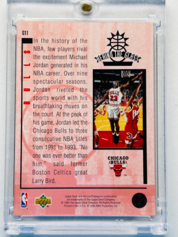 Photo 3 of 698991…Upper deck Michael Jordan behind the glass card G11  in hard plastic case