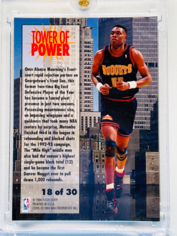 Photo 2 of 698993…Fleer Dikembe Mutombo tower of power card 18  in hard plastic case