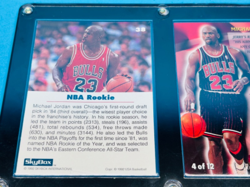 Photo 2 of 699018…3 Michael Jordan trading cards (including a Rookie) in display case 