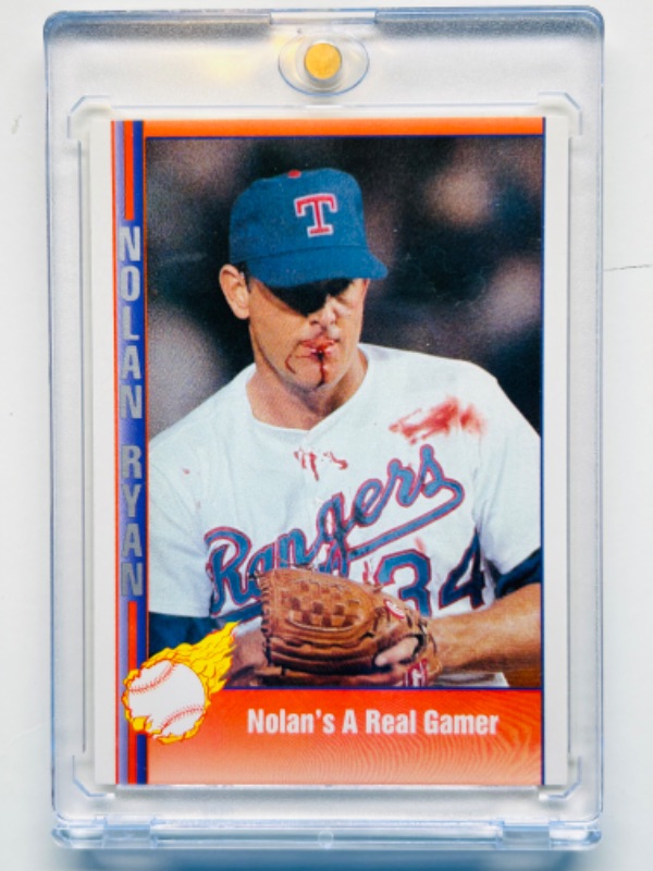 Photo 1 of 699030…Pacific Nolan Ryan bloody face card 92 in hard plastic case 