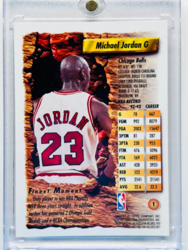 Photo 2 of 699032…1994 Topps Finest Michael Jordan refractor card 1 in hard plastic case 