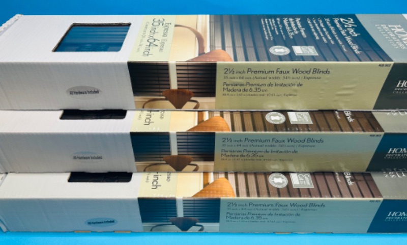 Photo 1 of 699038… 3 premium faux wood 2 1/2” window blinds Espresso color 35’x64”
