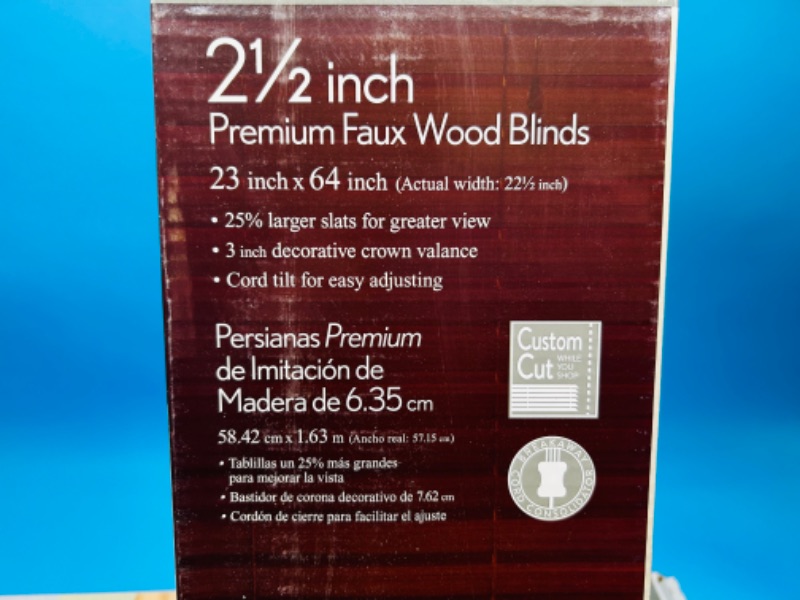 Photo 2 of 699040… 3 premium faux wood 2 1/2” window blinds maple color 23”x64”