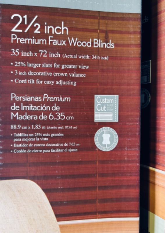 Photo 3 of 699045…3 premium faux wood 2 1/2” window blinds maple color 35”x72”