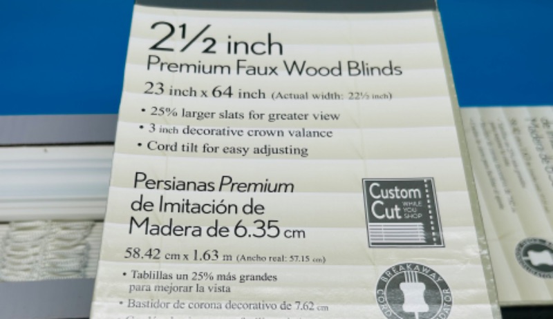 Photo 3 of 699048… 3 premium faux wood 2 1/2” window blinds white color 23”x64”