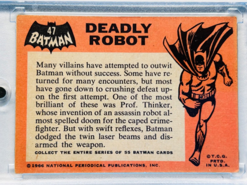 Photo 2 of 699060…vintage 1966 Batman card 47 Deadly Robot card in hard plastic case