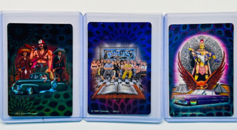 Photo 3 of 699063…1997 Gonzalez Graphics holographic vending Homies/lowriders stickers in hard plastic sleeves 