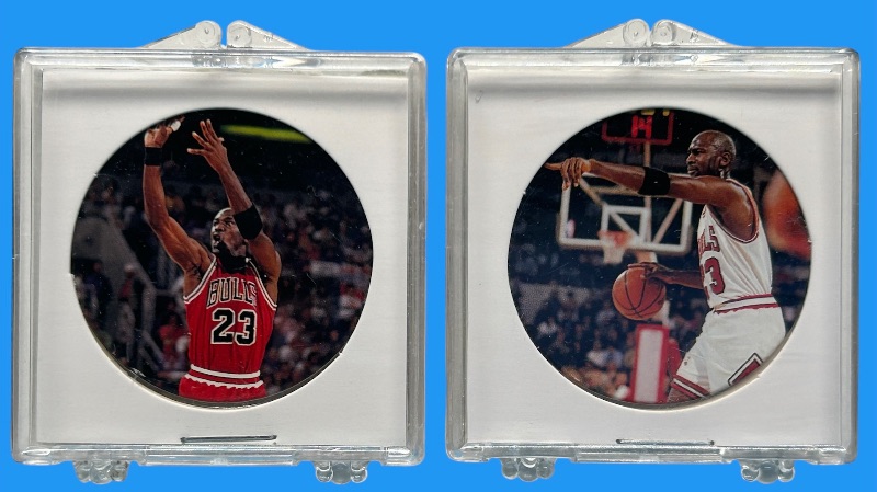 Photo 1 of 699071… 2 upper deck 1995  Michael Jordan milk caps in cases 